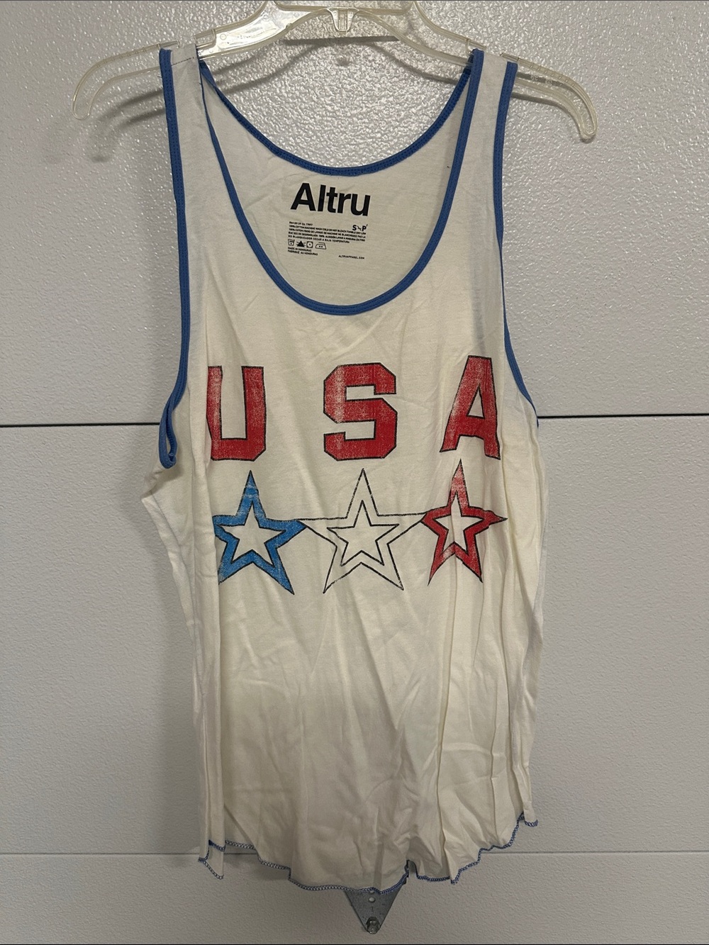 Altru White USA Graphic Tank with Red & Blue Stars